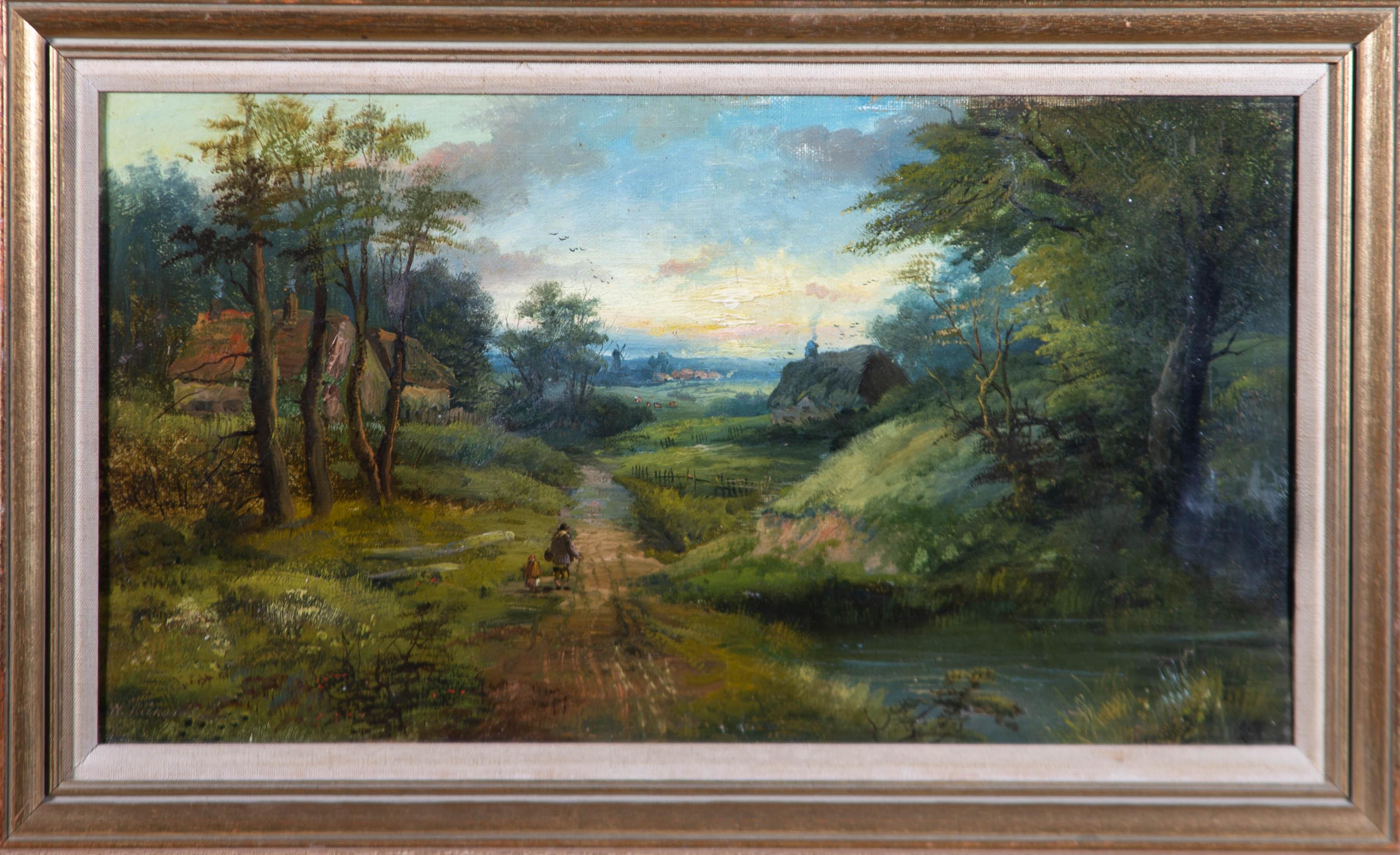 Unknown Landscape Painting - Early 20th Century Oil - Homeward