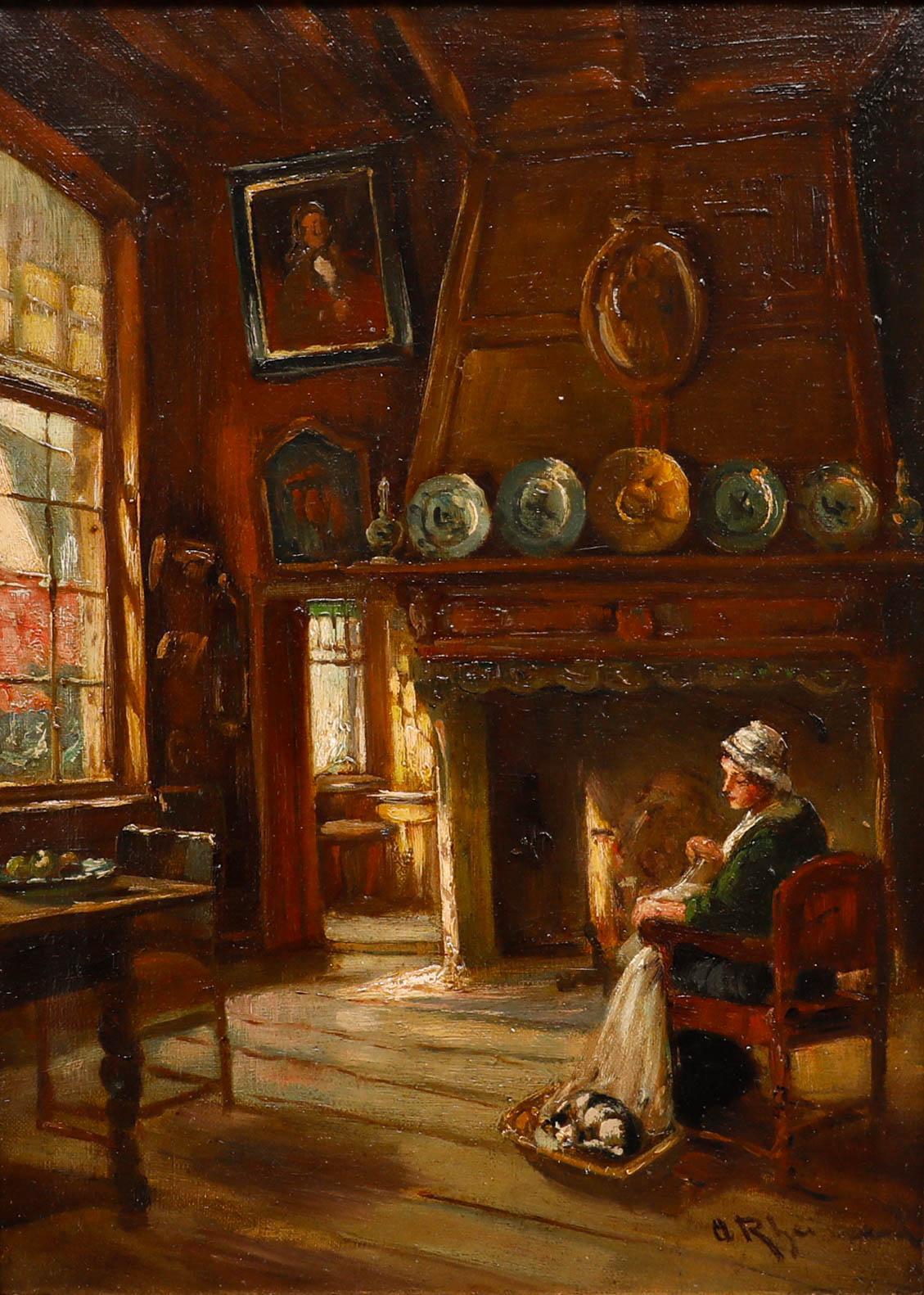 Early 20th Century Oil - Interior Scene - Painting by Unknown