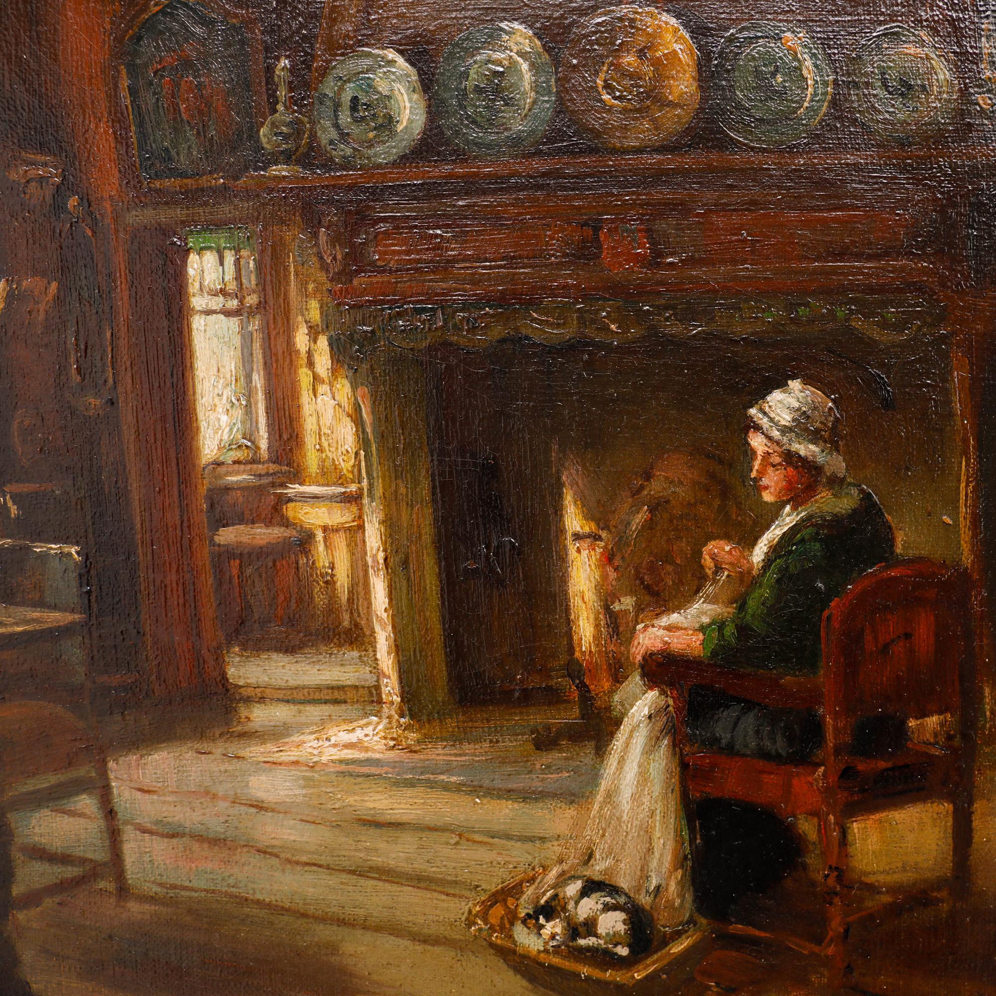 Early 20th Century Oil - Interior Scene - Brown Interior Painting by Unknown