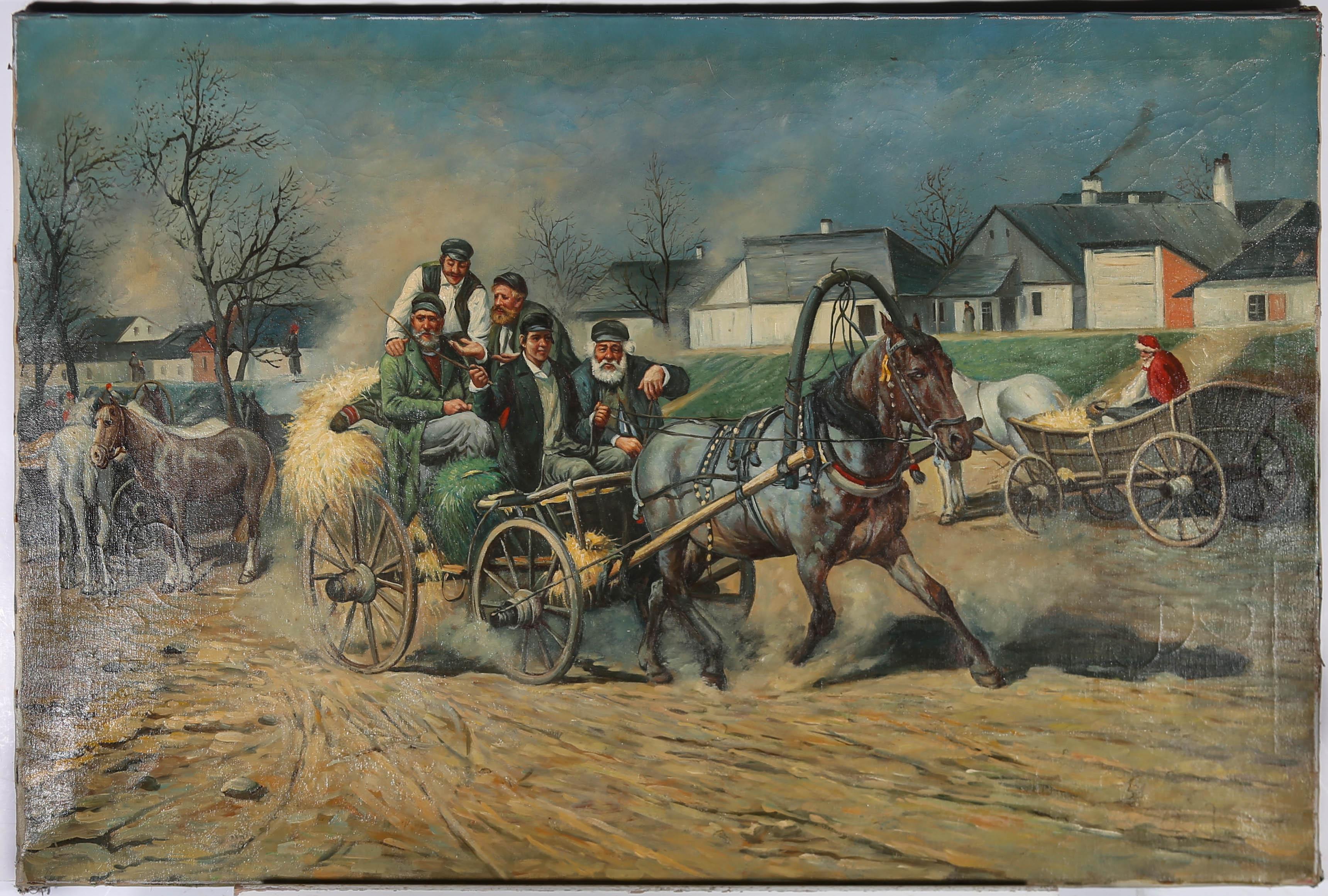 Early 20th Century Oil - Kicking Up Dust For Sale 1