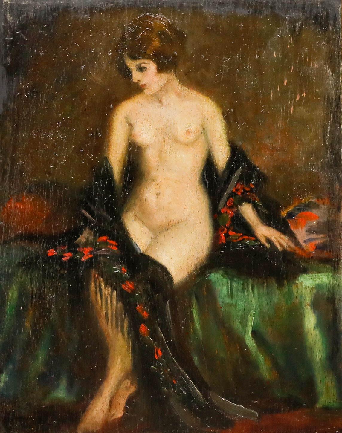 Olio dei primi del Novecento - Signora con scialle di pizzo - Painting di Unknown
