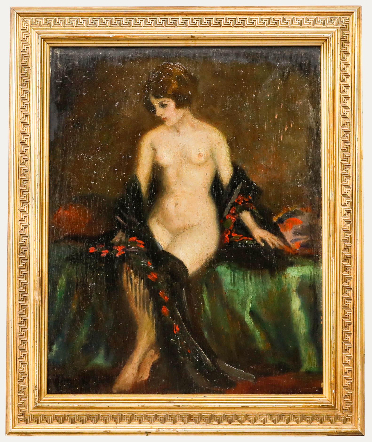 Nude Painting di Unknown - Olio dei primi del Novecento - Signora con scialle di pizzo