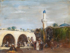 Óleo de principios del siglo XX - Escena callejera de Oriente Medio