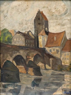 Early 20th Century Oil - Old Town Bridge