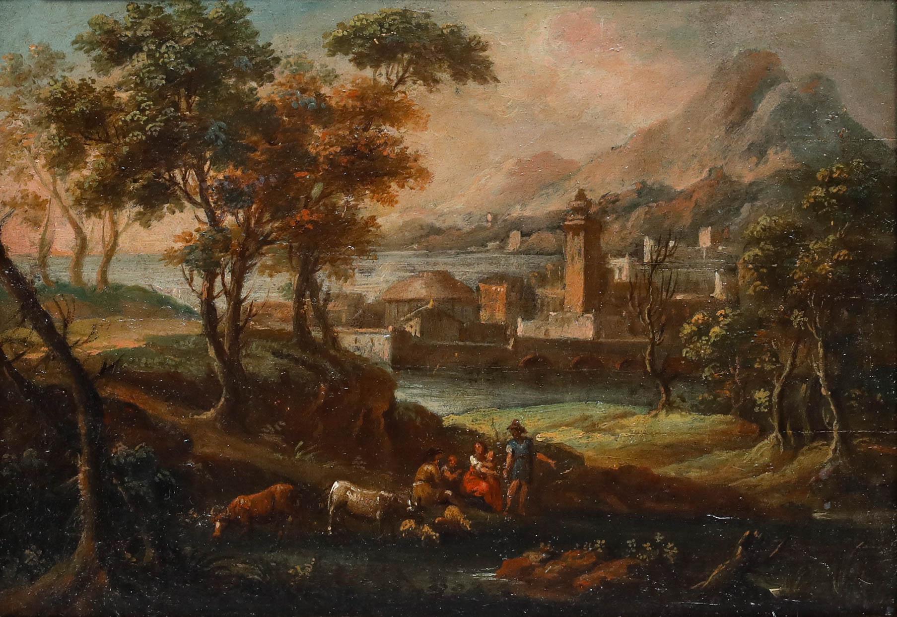 Early 20th Century Oil - Outskirts of the Coastal Town - Painting by Unknown
