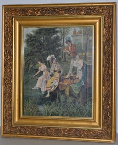 Early 20th Century Oil Painting "Fishing" by E. Smette c.1917
