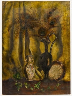 Early 20th Century Oil - Peacock Feathers and Seashell