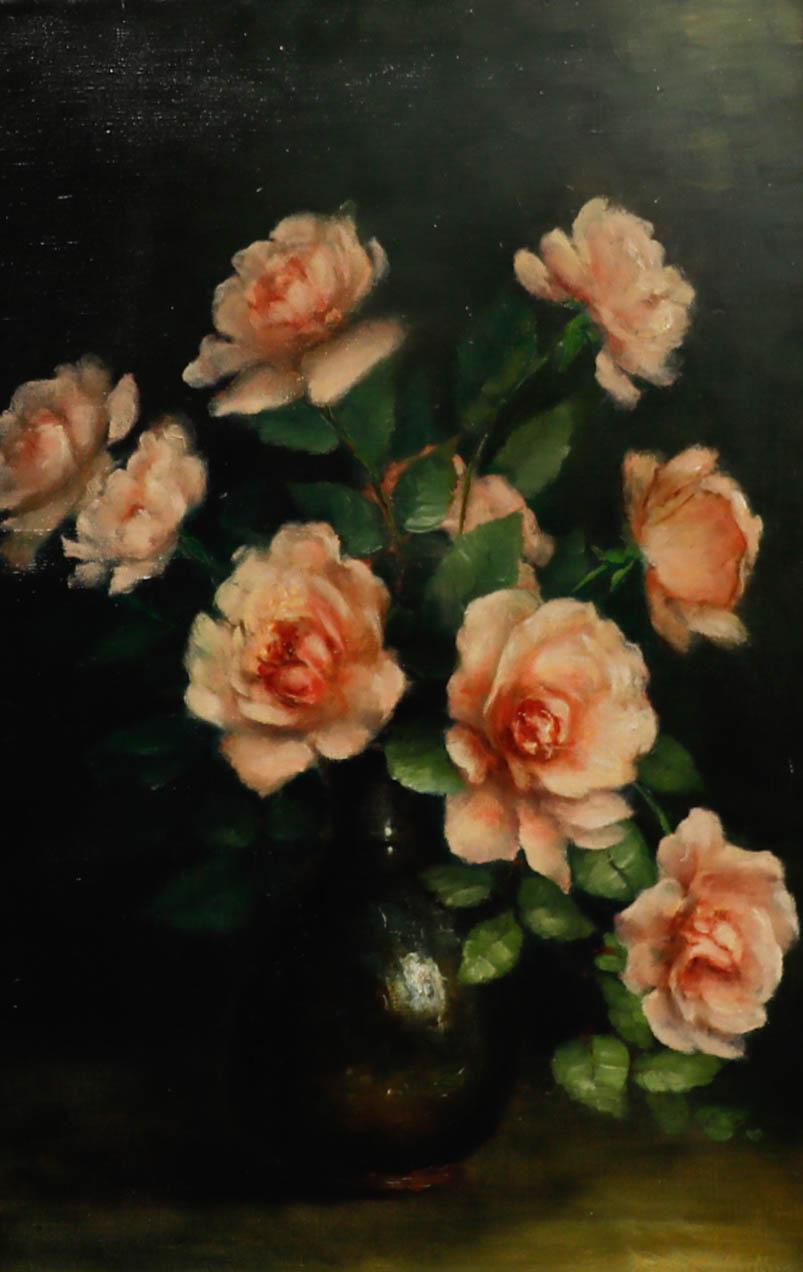Ölgemälde des frühen 20. Jahrhunderts - Rosa Rosen – Painting von Unknown