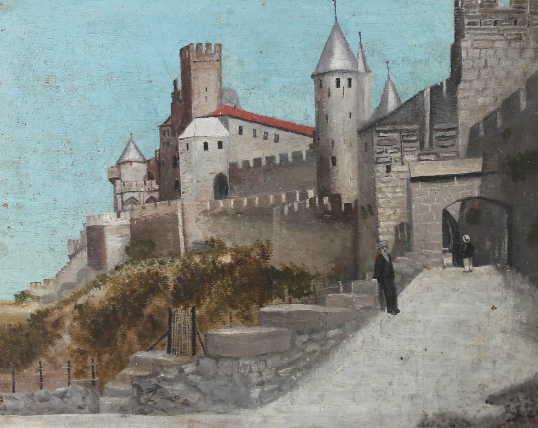 Olio dei primi del Novecento - Porte de l'Aude, Carcassonne - Painting di Unknown