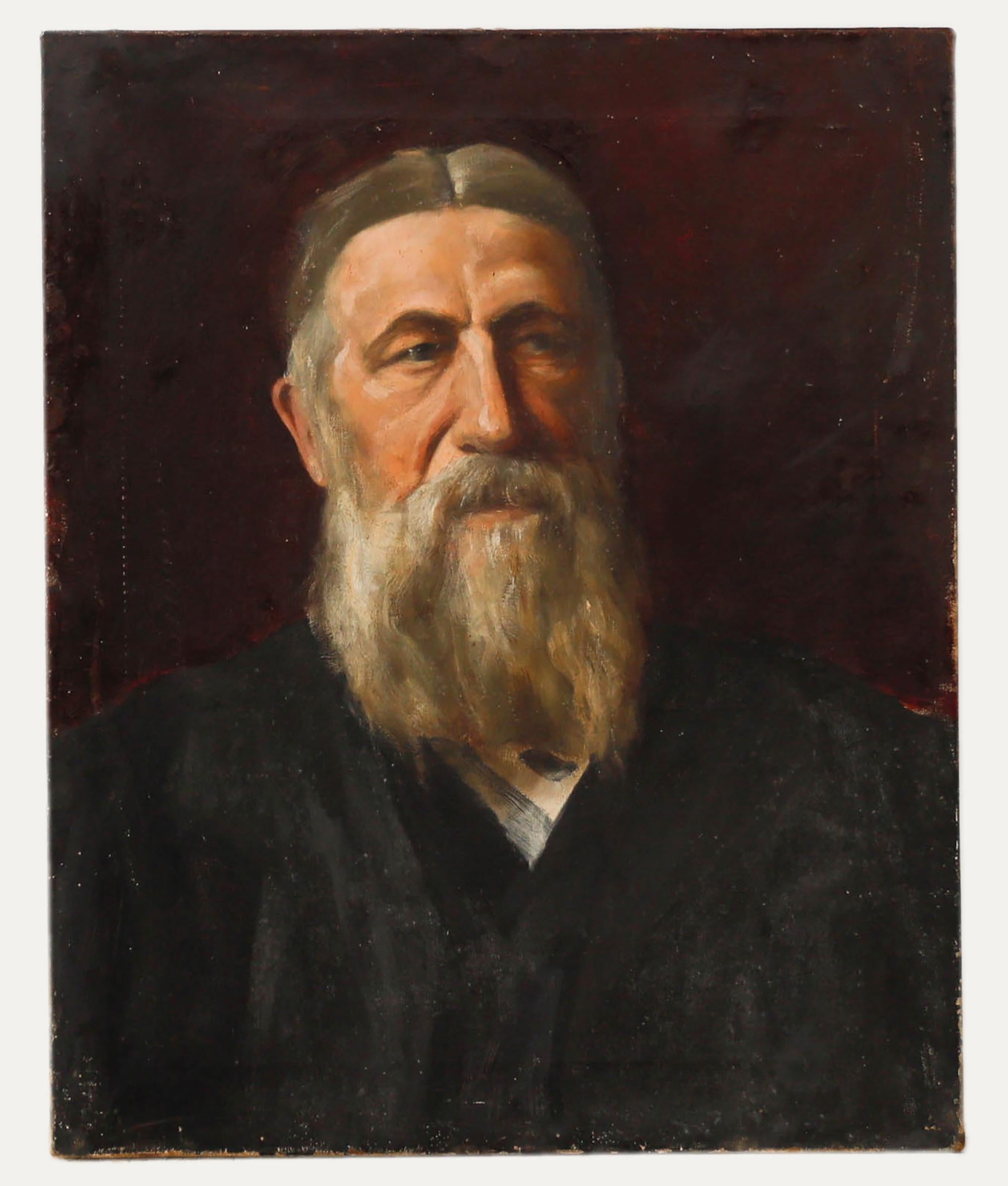 Huile du début du 20e siècle - Portrait d'un homme barbu - Painting de Unknown