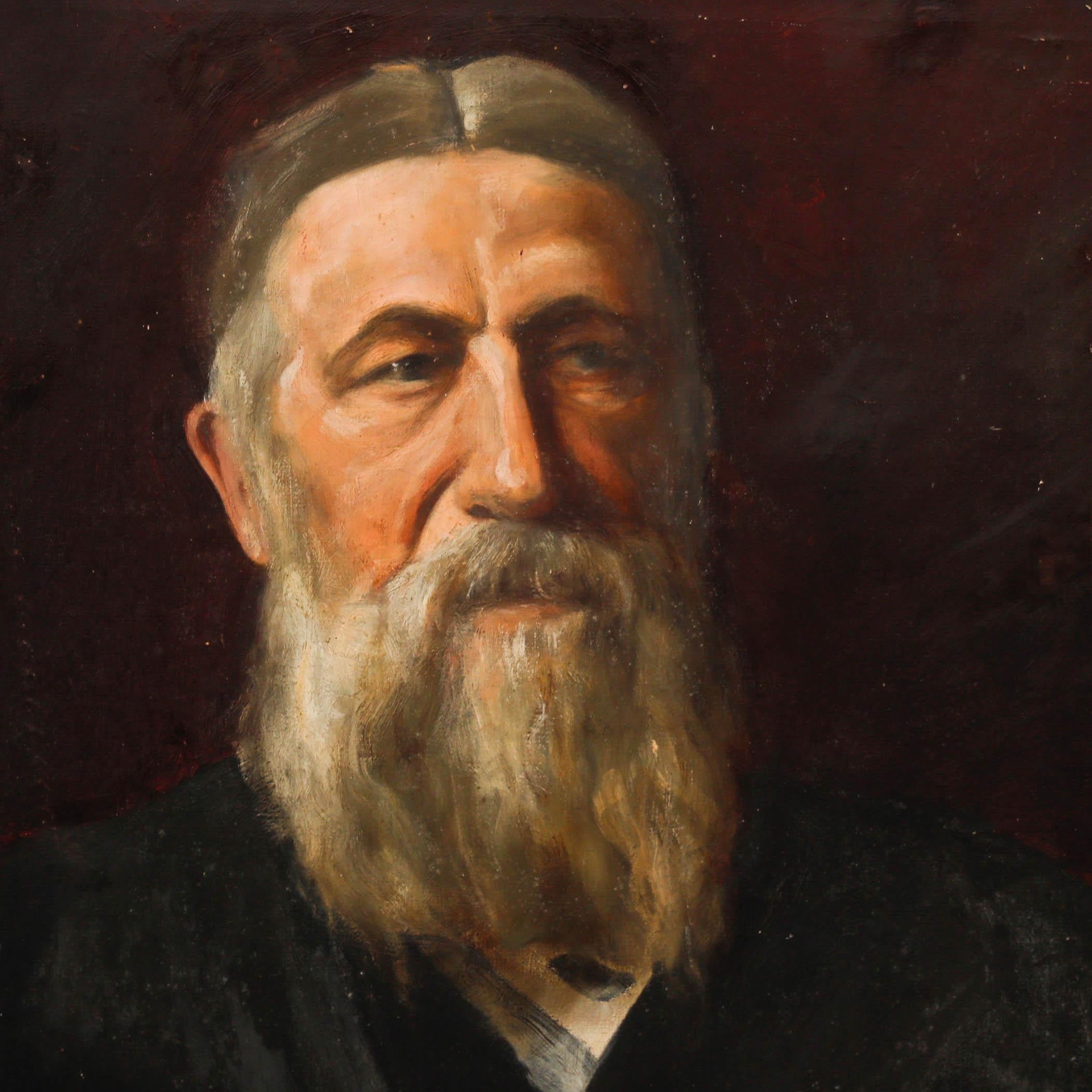 Portrait à l'huile d'un homme du début du 20e siècle aux cheveux séparés et à la barbe bien entretenue. Non signée. Sur toile sur châssis.