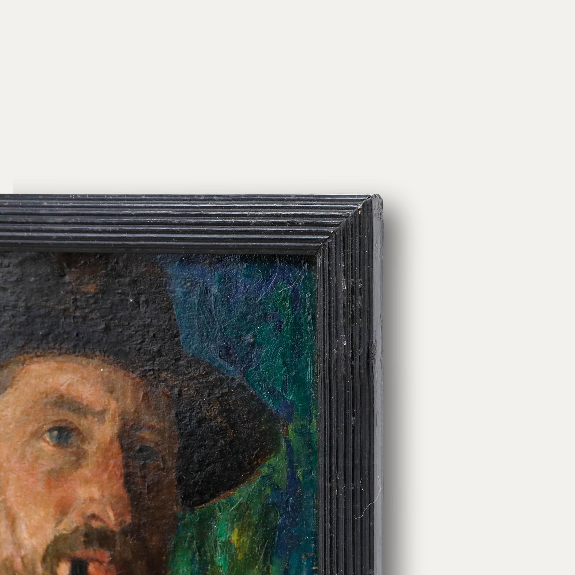 Óleo de principios del siglo XX - Retrato de un hombre fumando en pipa en venta 1