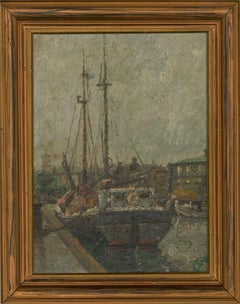 Early 20th Century Oil - Quay in Copenhagen