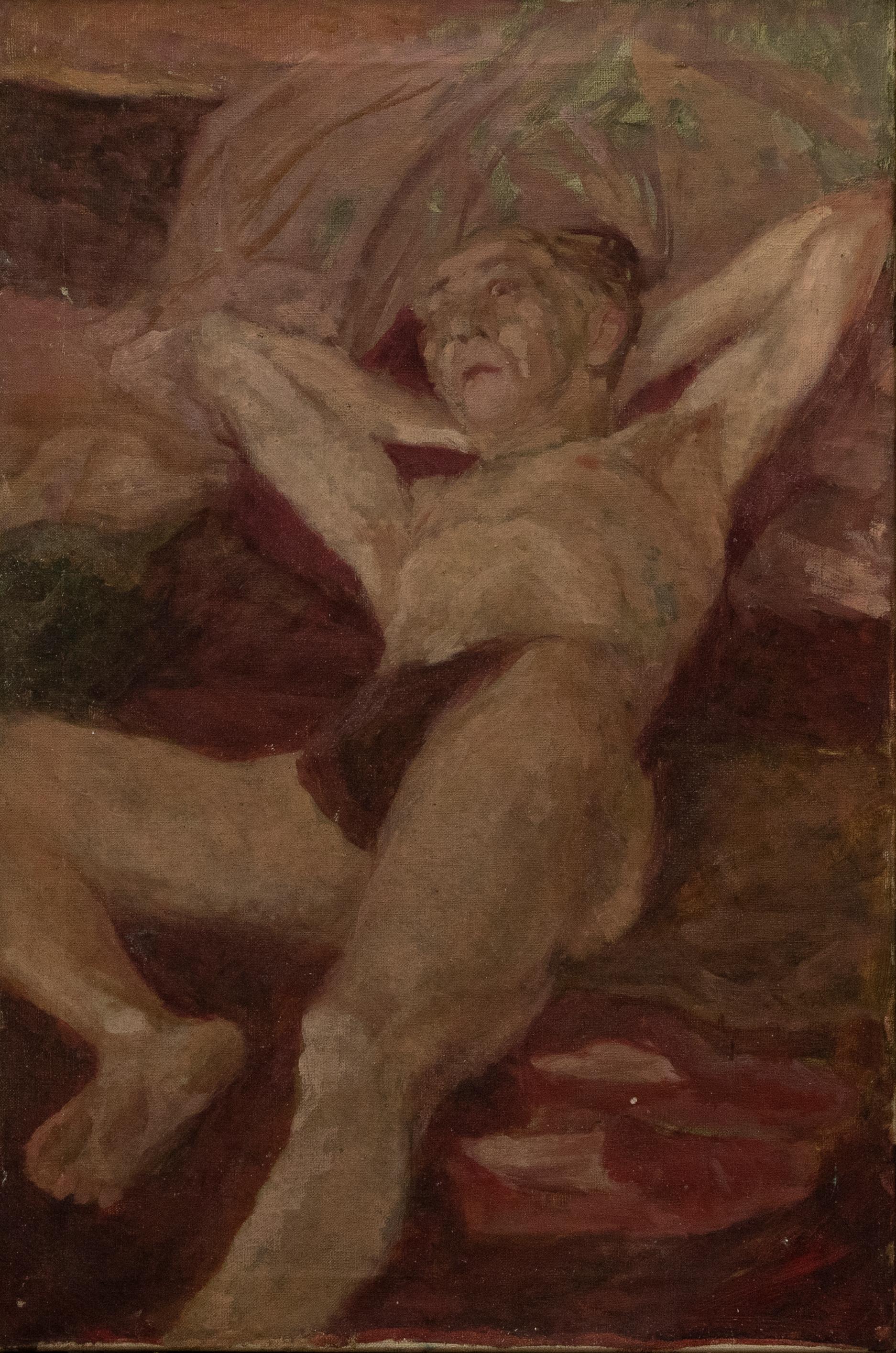 Early 20th Century Oil - Reclining Man - Painting by Unknown