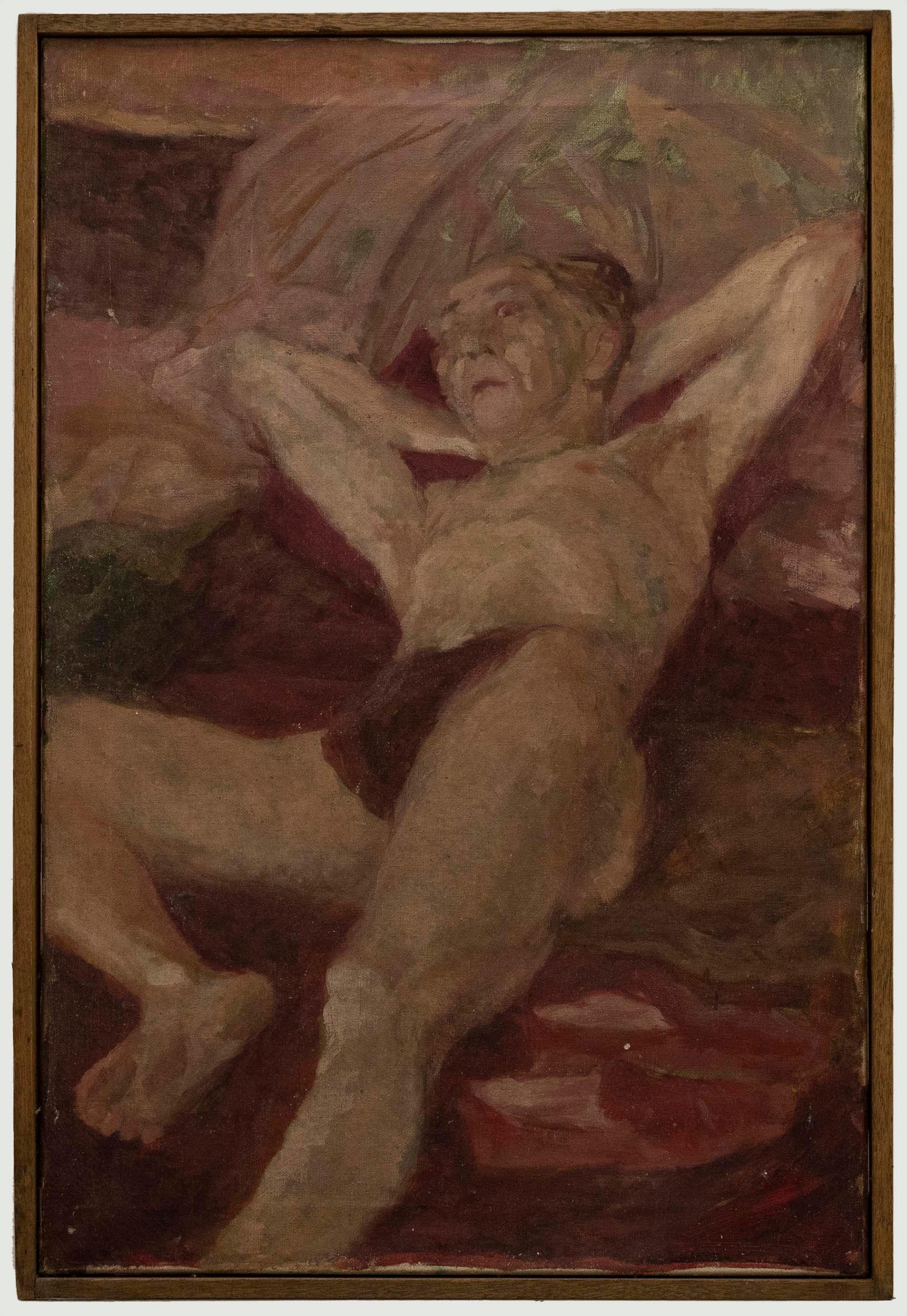 Unknown Nude Painting - Early 20th Century Oil - Reclining Man