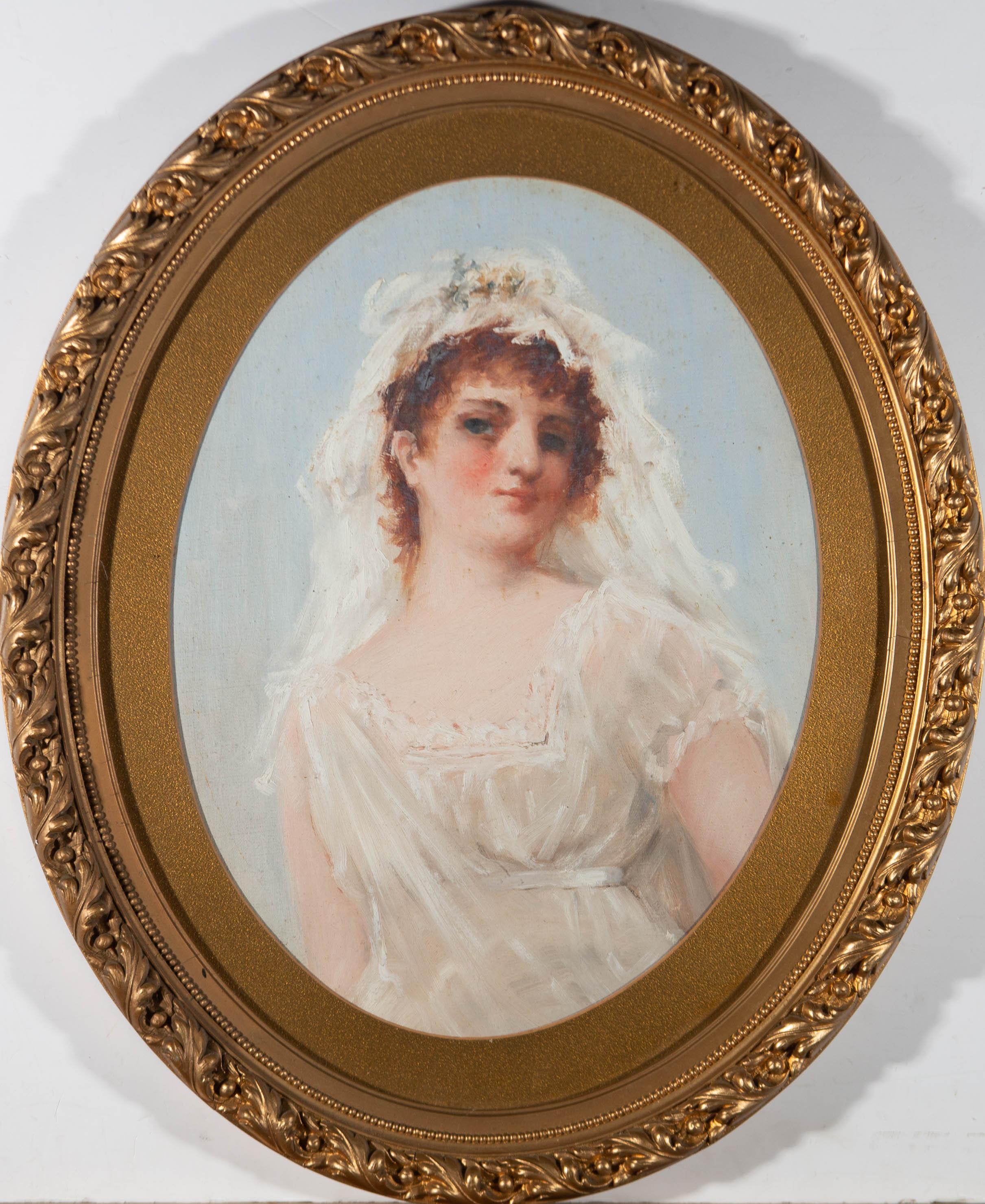 Unknown Portrait Painting - Early 20th Century Oil - Regency Bride