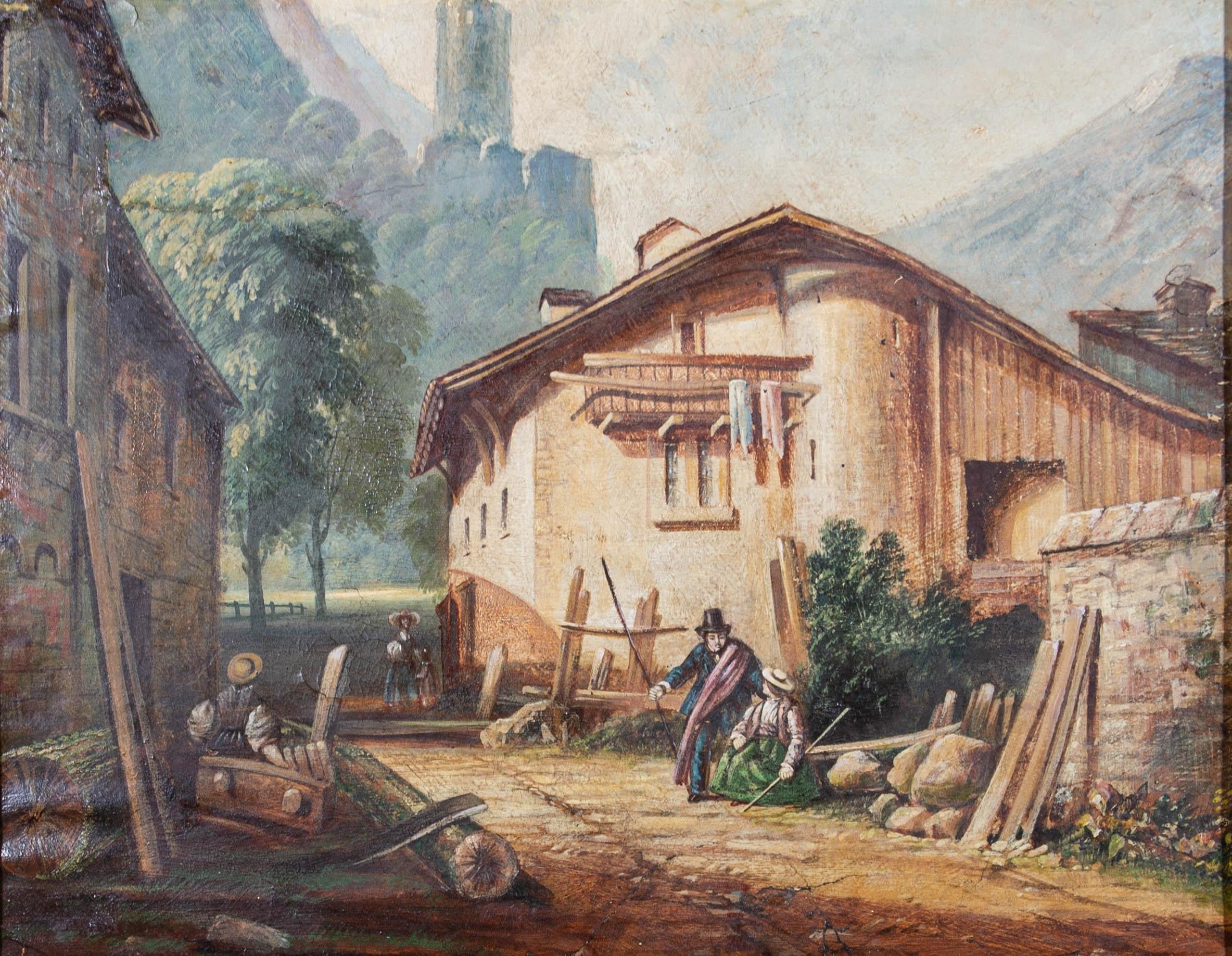 - Early 20th Century Oil, Rustic Chalet - Painting by Unknown