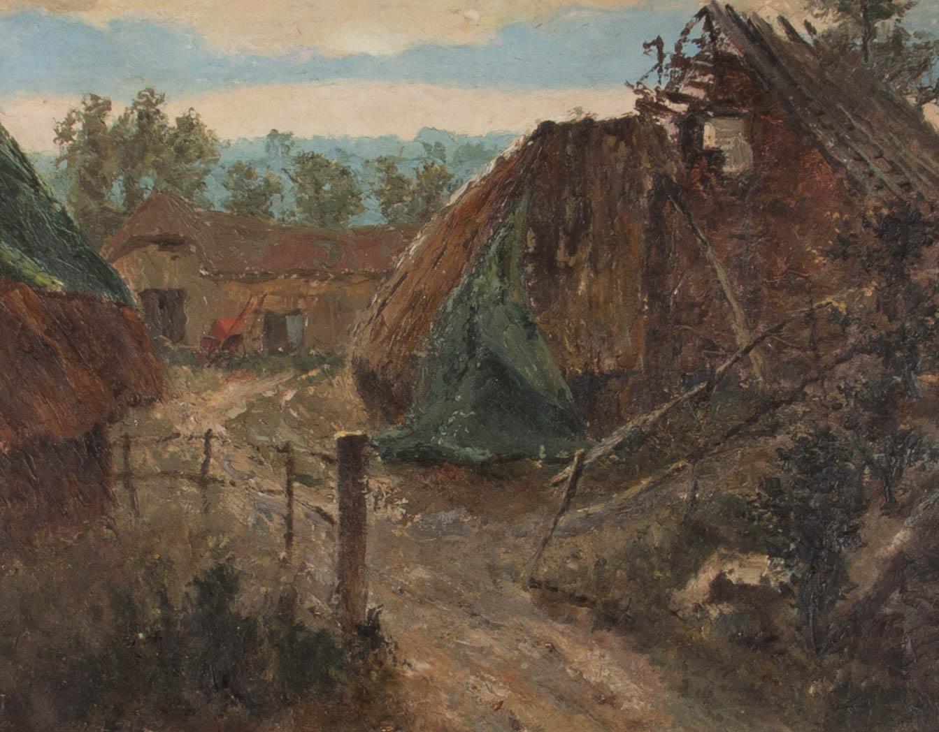 Early 20th Century Oil - Rustic Farmyard - Painting by Unknown