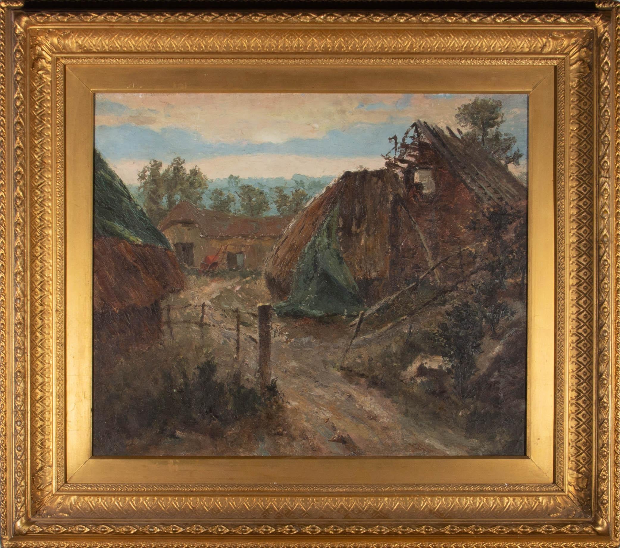 Unknown Landscape Painting - Early 20th Century Oil - Rustic Farmyard