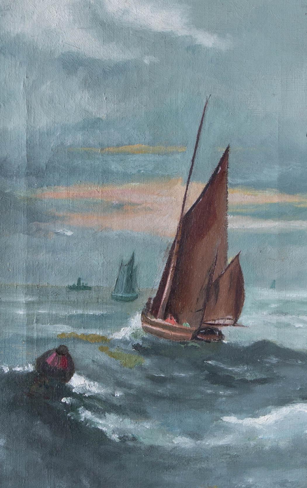 Early 20th Century Oil - Sailing Boat - Gray Figurative Painting by Unknown