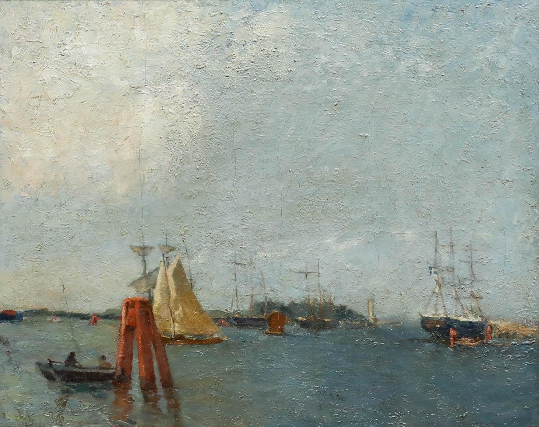 Óleo de principios del siglo XX - Navegando hacia el puerto - Painting de Unknown