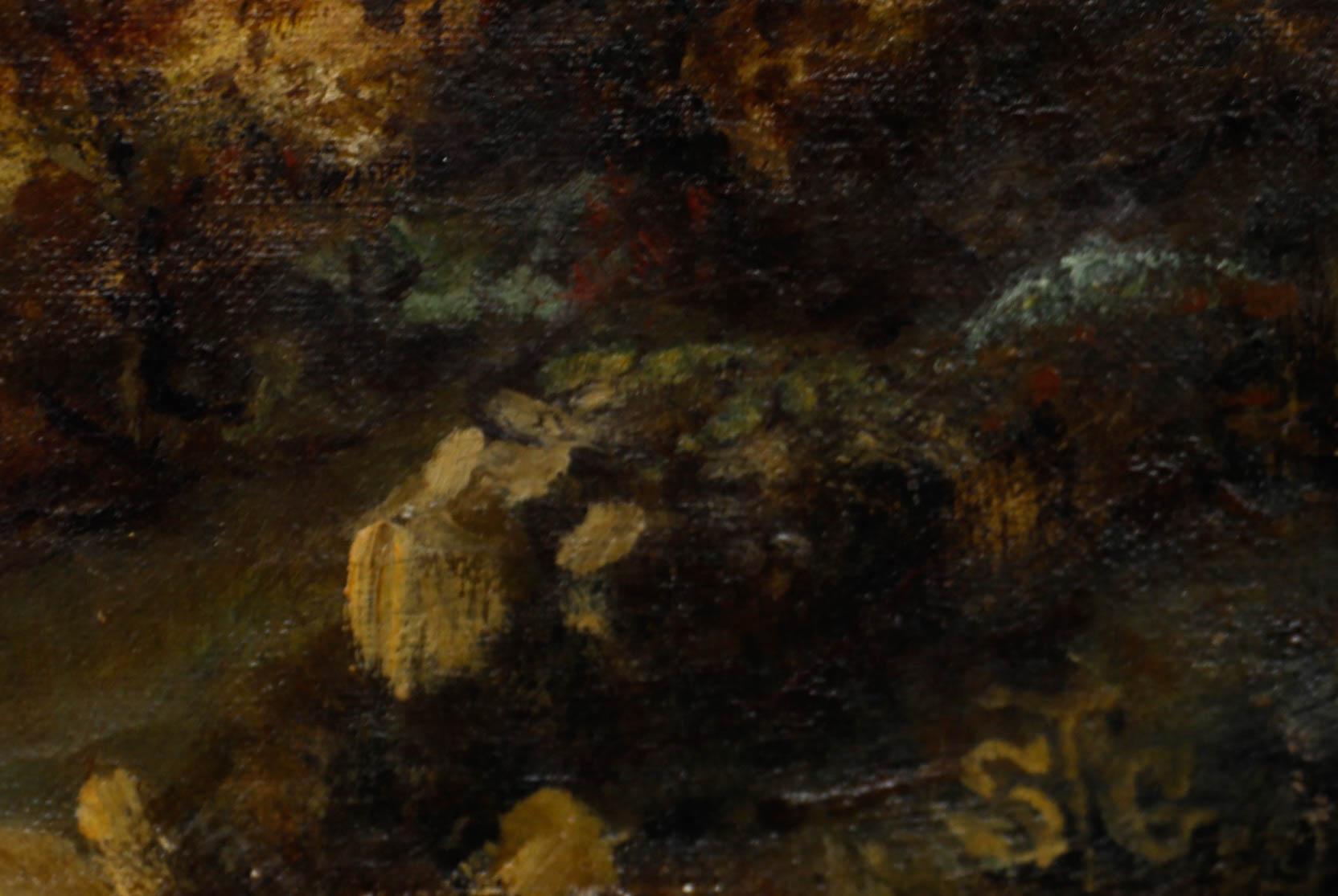 Huile sur toile du début du 20e siècle - Moutons sur un chemin de campagne en vente 1