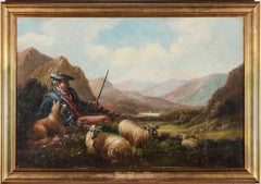 Early 20th Century Oil - Shepherd In The Scottish Highlands