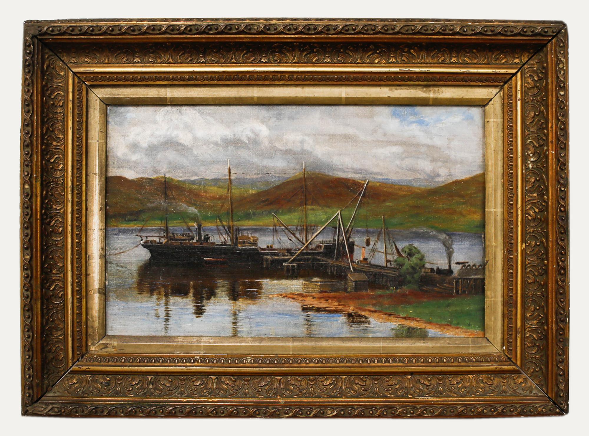 Landscape Painting Unknown - Huile du début du 20e siècle - Chantier naval dans les Highlands