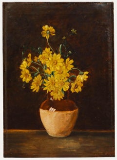 Huile du début du 20e siècle - Nature morte aux fleurs jaunes