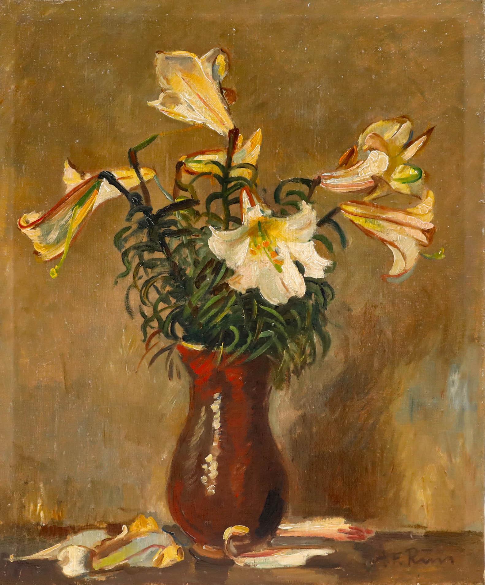 Öl des frühen 20. Jahrhunderts - Stillleben mit Lilien – Painting von Unknown