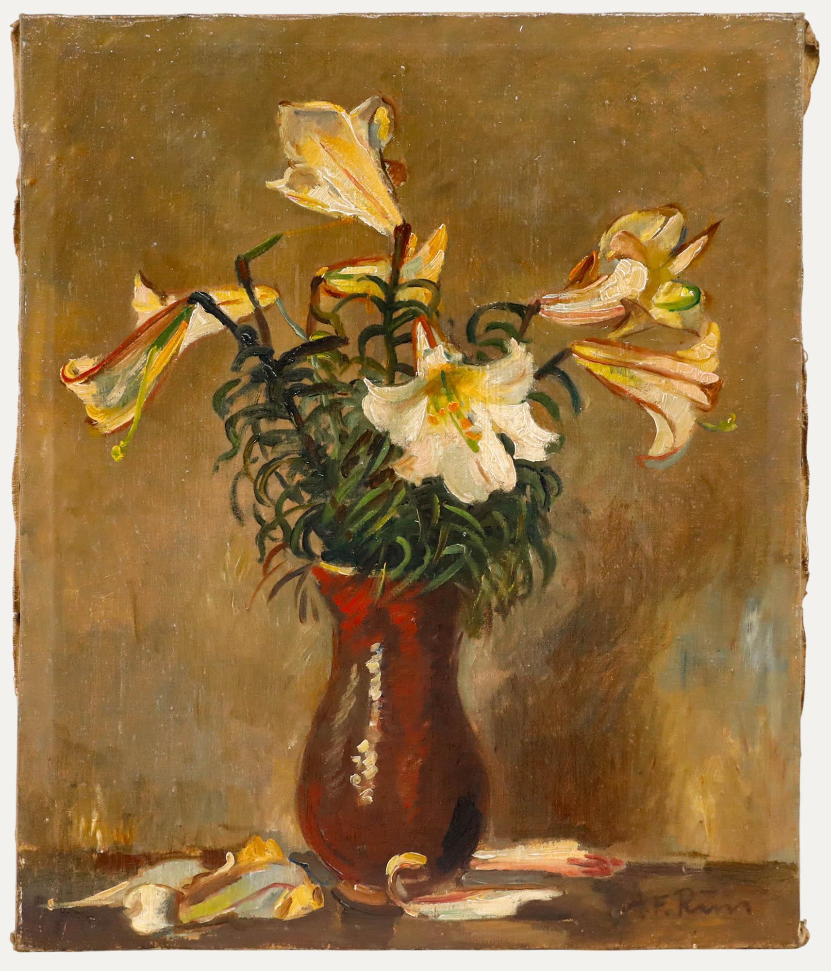 Huile du début du 20e siècle - Nature morte aux lys