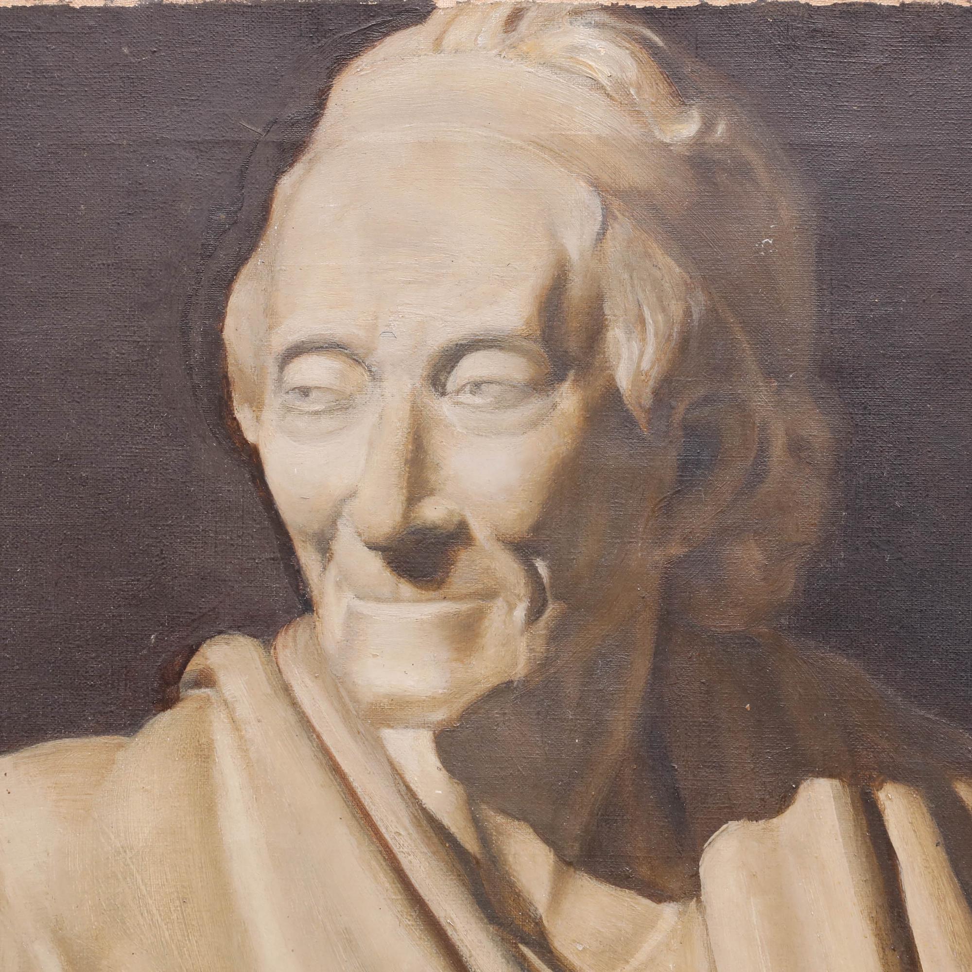 A wonderful study of a marble bust set against a dark background. Possibly an academic study completed by an art student during their training. Indistinctly signed, possibly with the initials 'D.O.H' or the surname DOIL in block capitals. On canvas