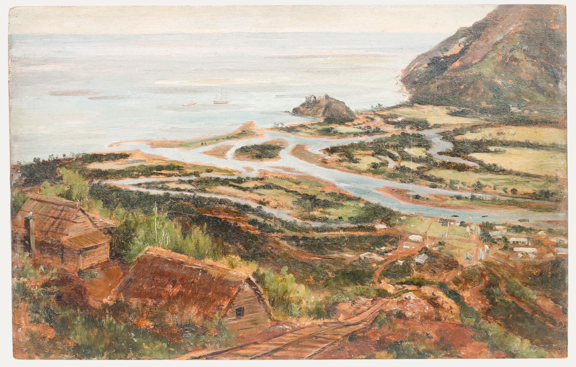 Unknown Landscape Painting - Early 20th Century Oil - The Delta from Above