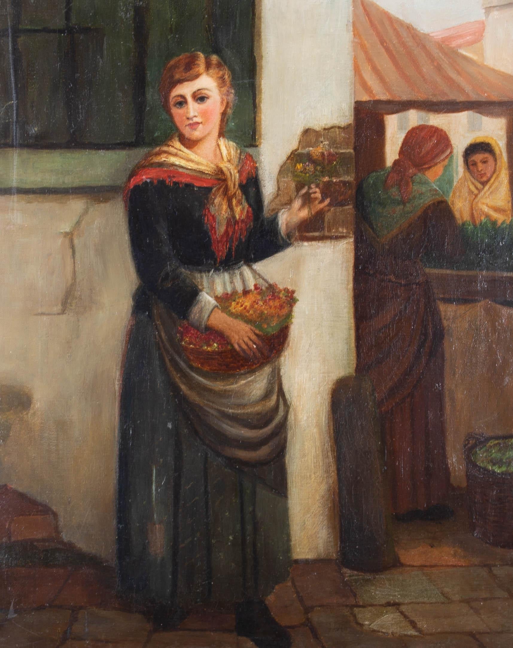 Óleo de principios del siglo XX - El vendedor de flores - Painting de Unknown