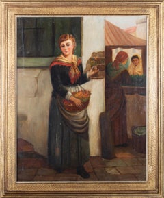 Óleo de principios del siglo XX - El vendedor de flores