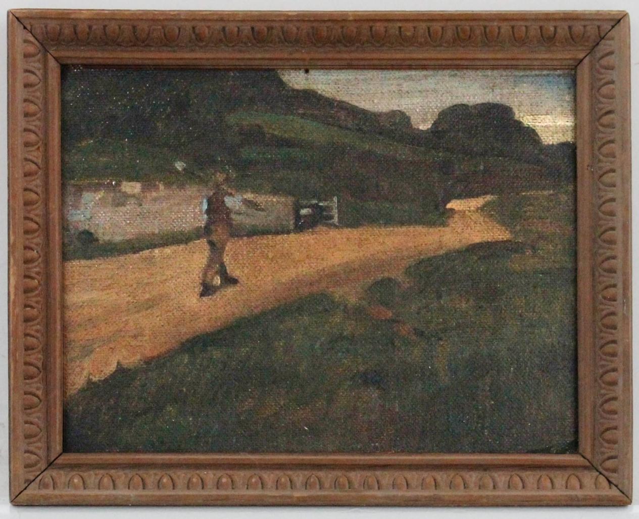 Unknown Landscape Painting - Early 20th Century Oil - The Long Walk Home