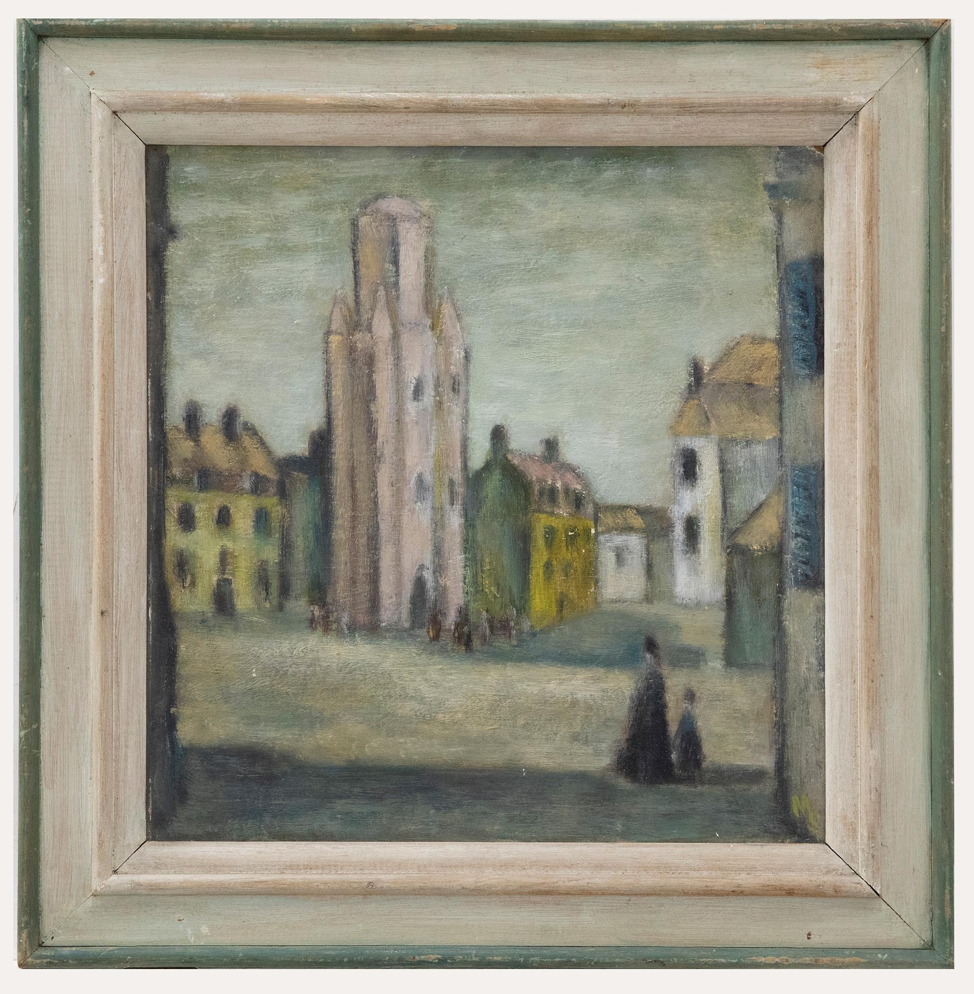 Unknown Landscape Painting - Early 20th Century Oil - The Looming Tower