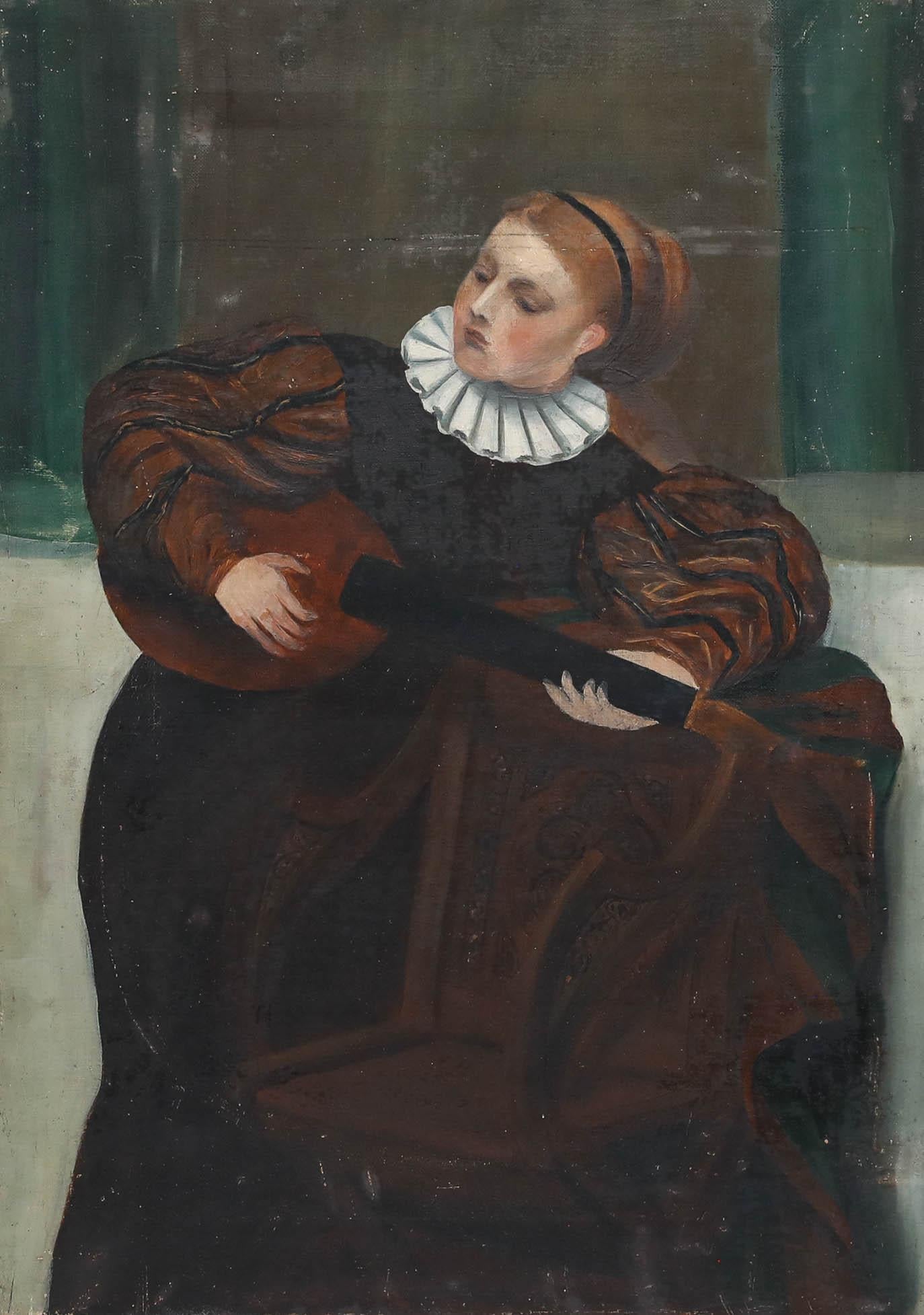 Öl des frühen 20. Jahrhunderts - Der Lautenspieler – Painting von Unknown