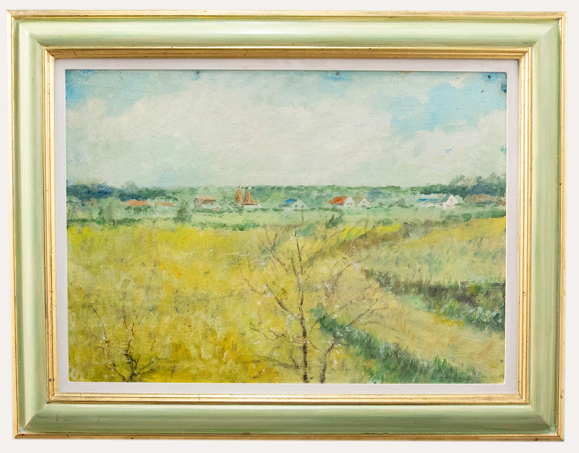 Unknown Landscape Painting - Early 20th Century Oil - The Oast Houses