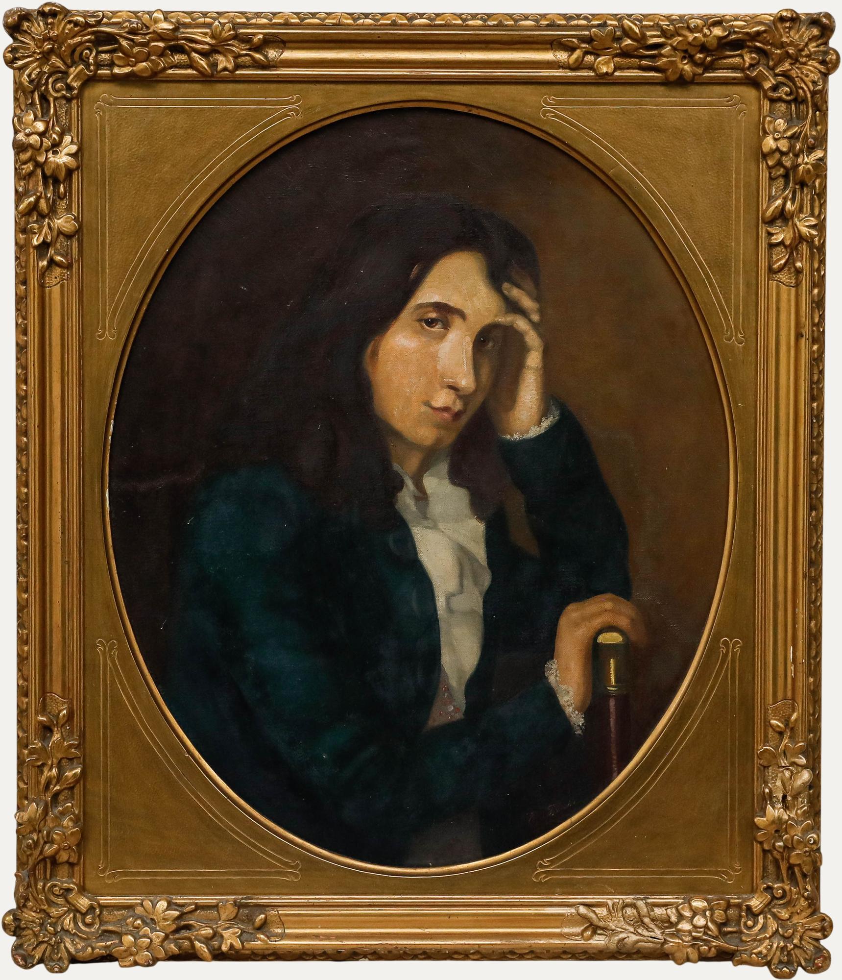 Unknown Portrait Painting - Early 20th Century Oil - The Troubled Chevalier