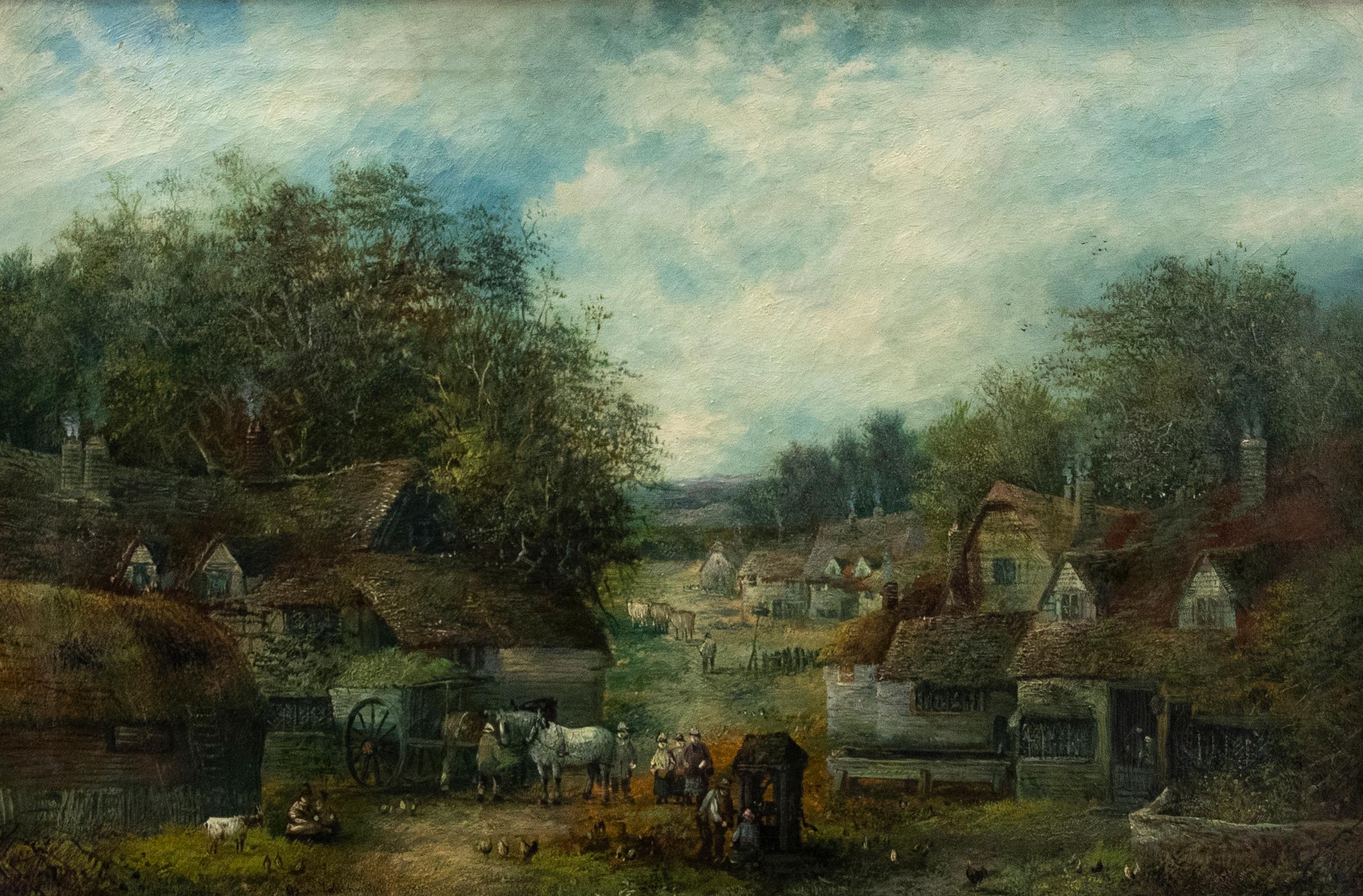 Early 20th Century Oil - The Village - Painting by Unknown