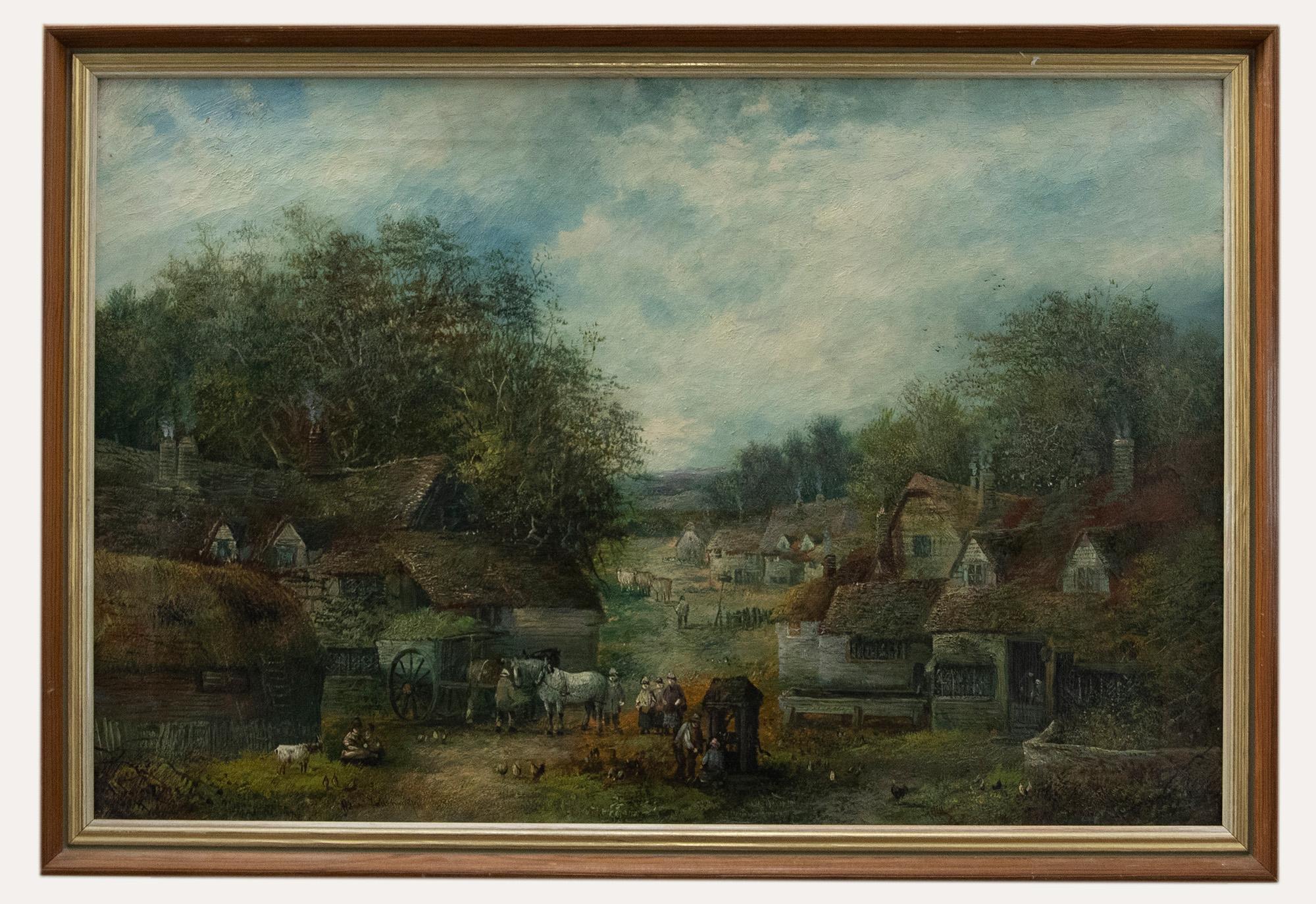 Unknown Landscape Painting - Early 20th Century Oil - The Village