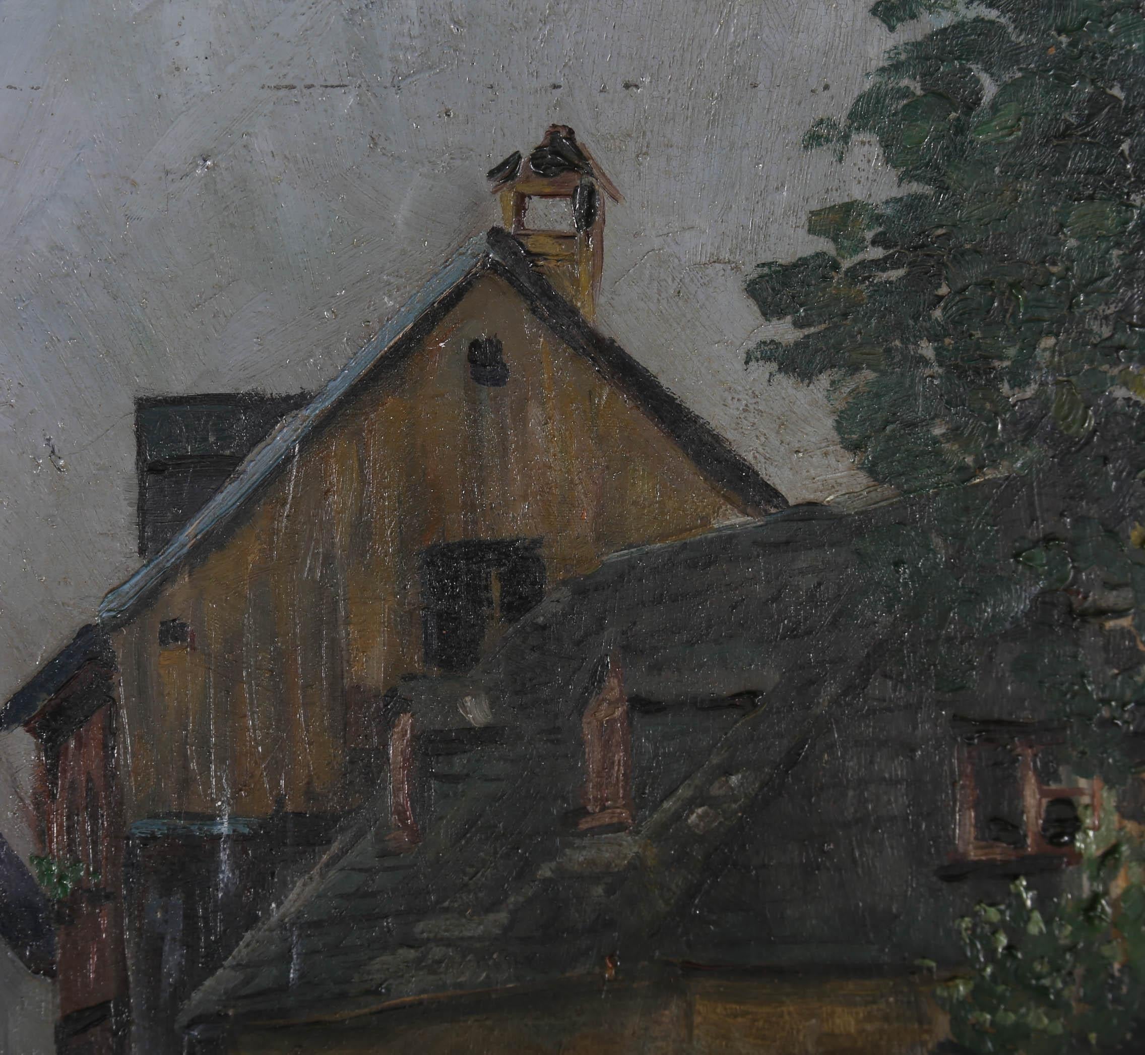 Peinture à l'huile du début du XXe siècle - The Village Street - Painting de Unknown