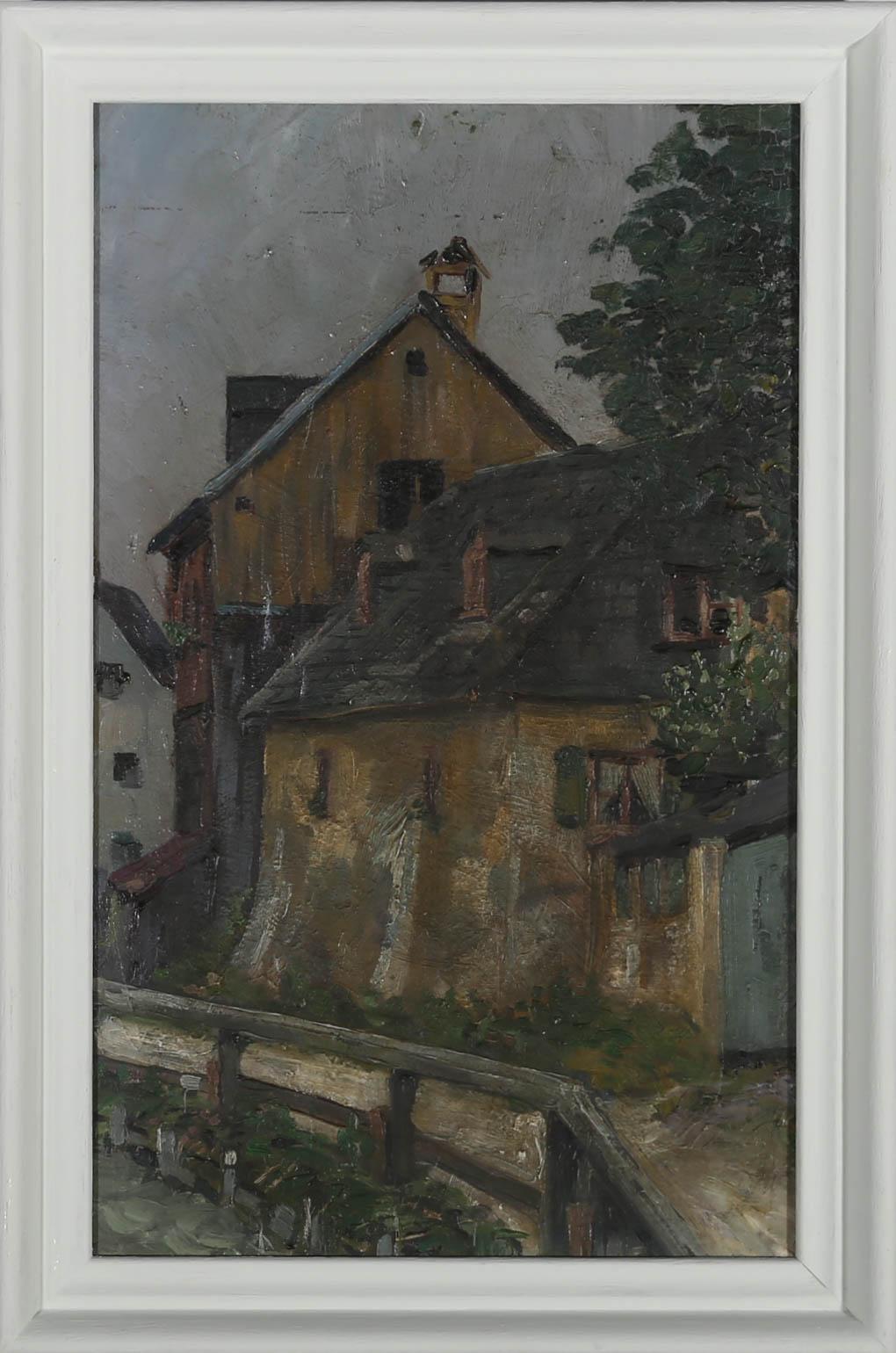 Landscape Painting Unknown - Peinture à l'huile du début du XXe siècle - The Village Street