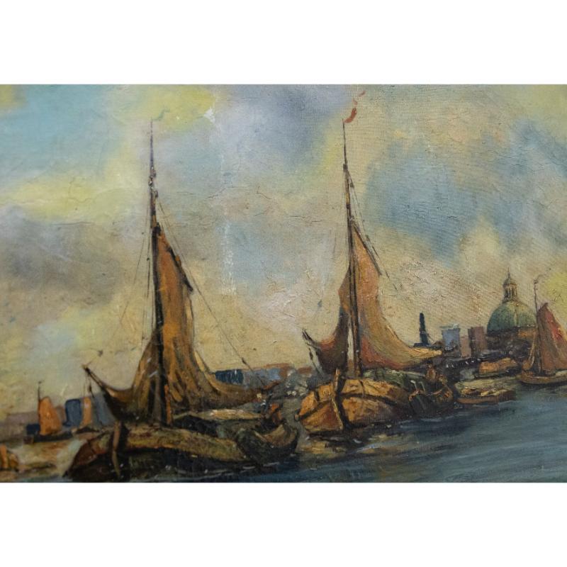 Early 20th Century Oil - Venetian Fishing Boats For Sale 1