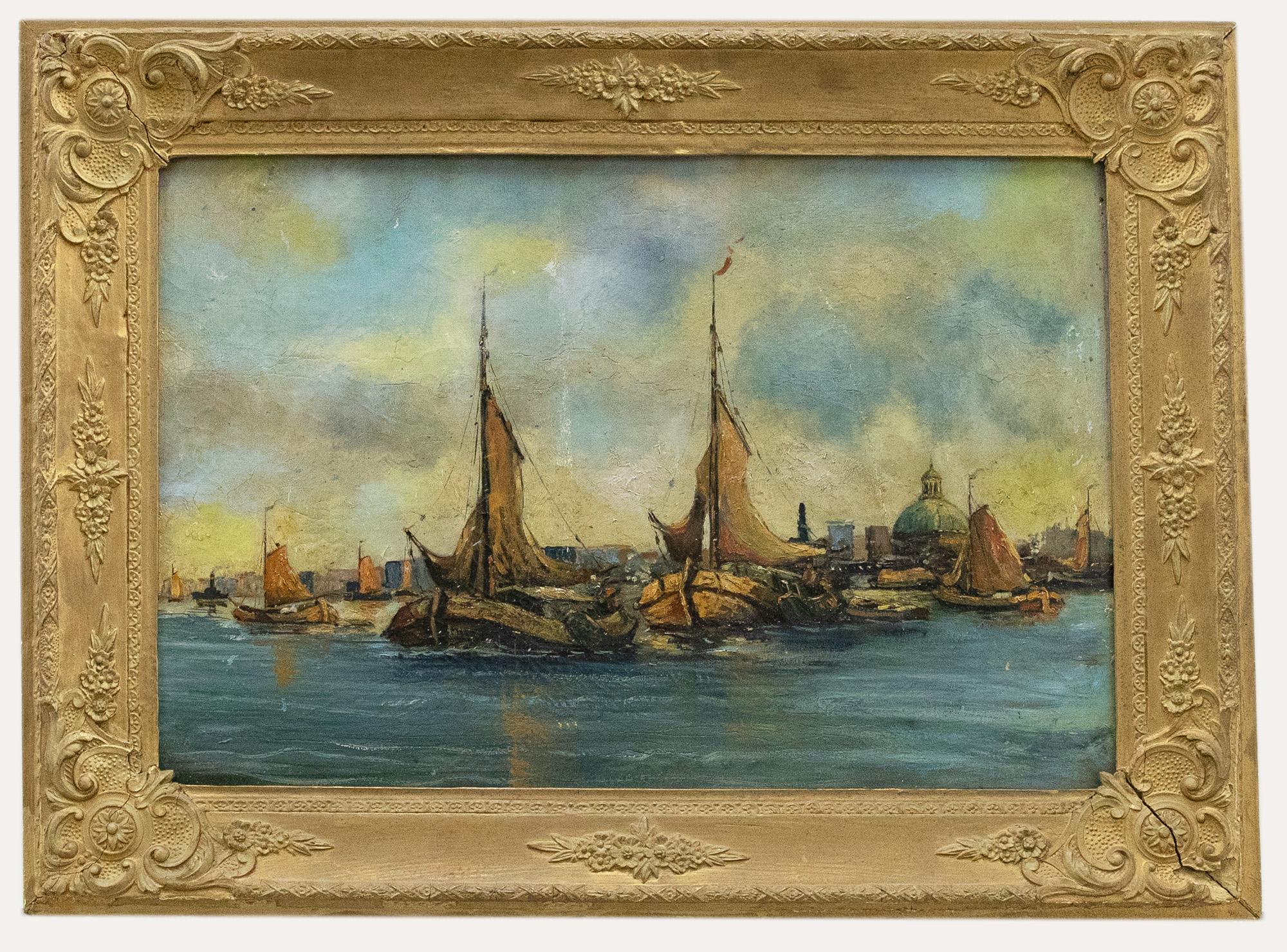 Unknown Landscape Painting - Early 20th Century Oil - Venetian Fishing Boats
