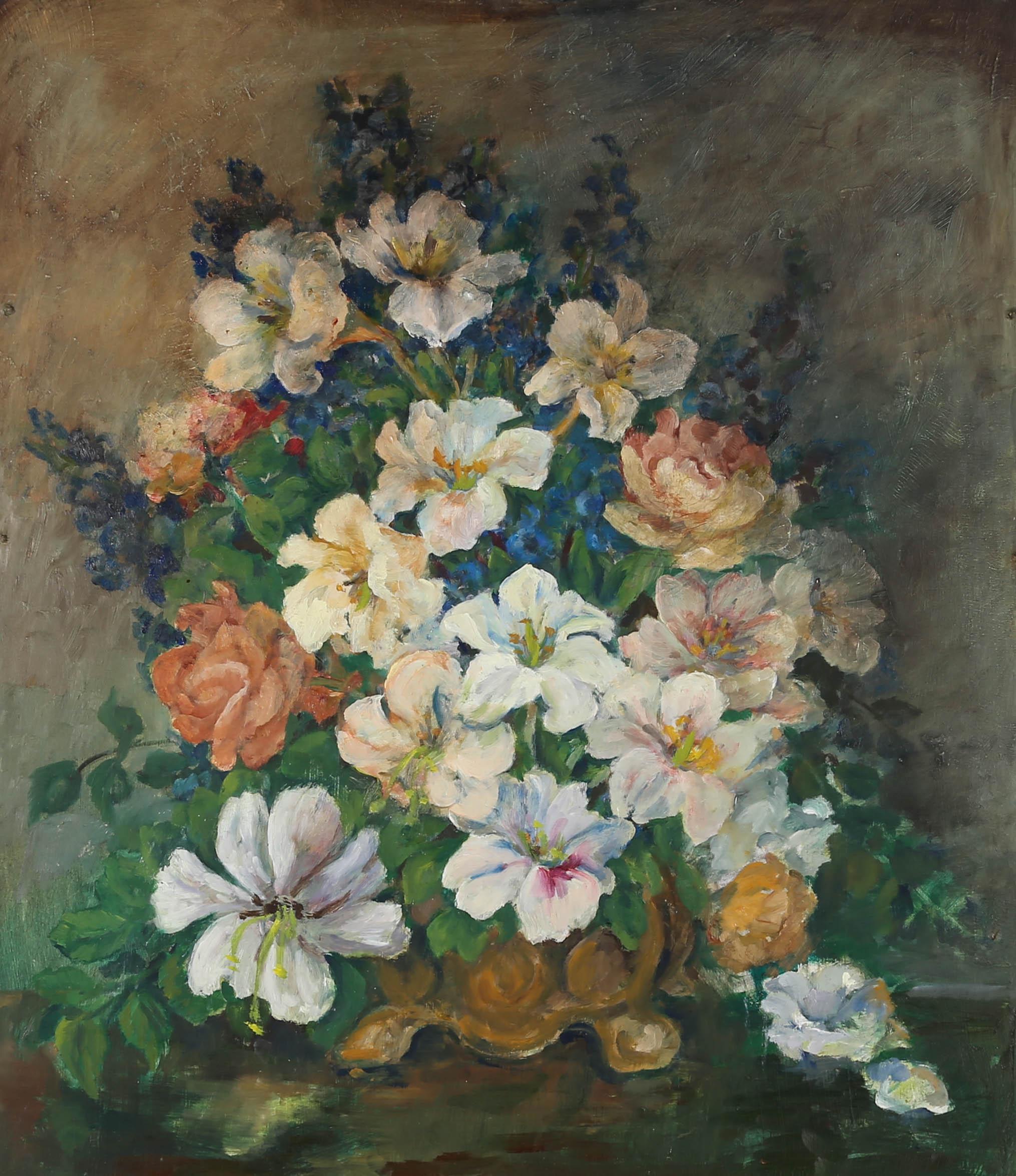 Early 20th Century Oil - Vibrant Flowers - Painting by Unknown