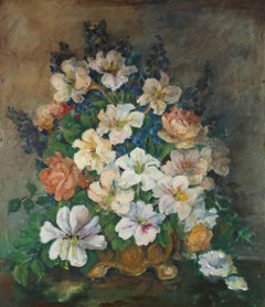 Peinture à l'huile du début du XXe siècle - Fleurs vibrantes