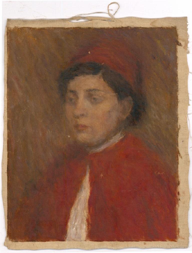 Early 20th Century Oil - Woman in a Red Tunic - Painting by Unknown