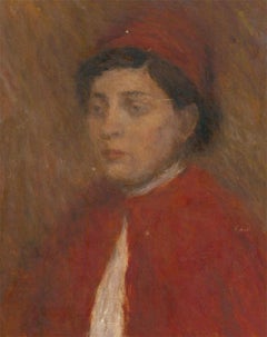 Óleo de principios del siglo XX - Mujer con túnica roja